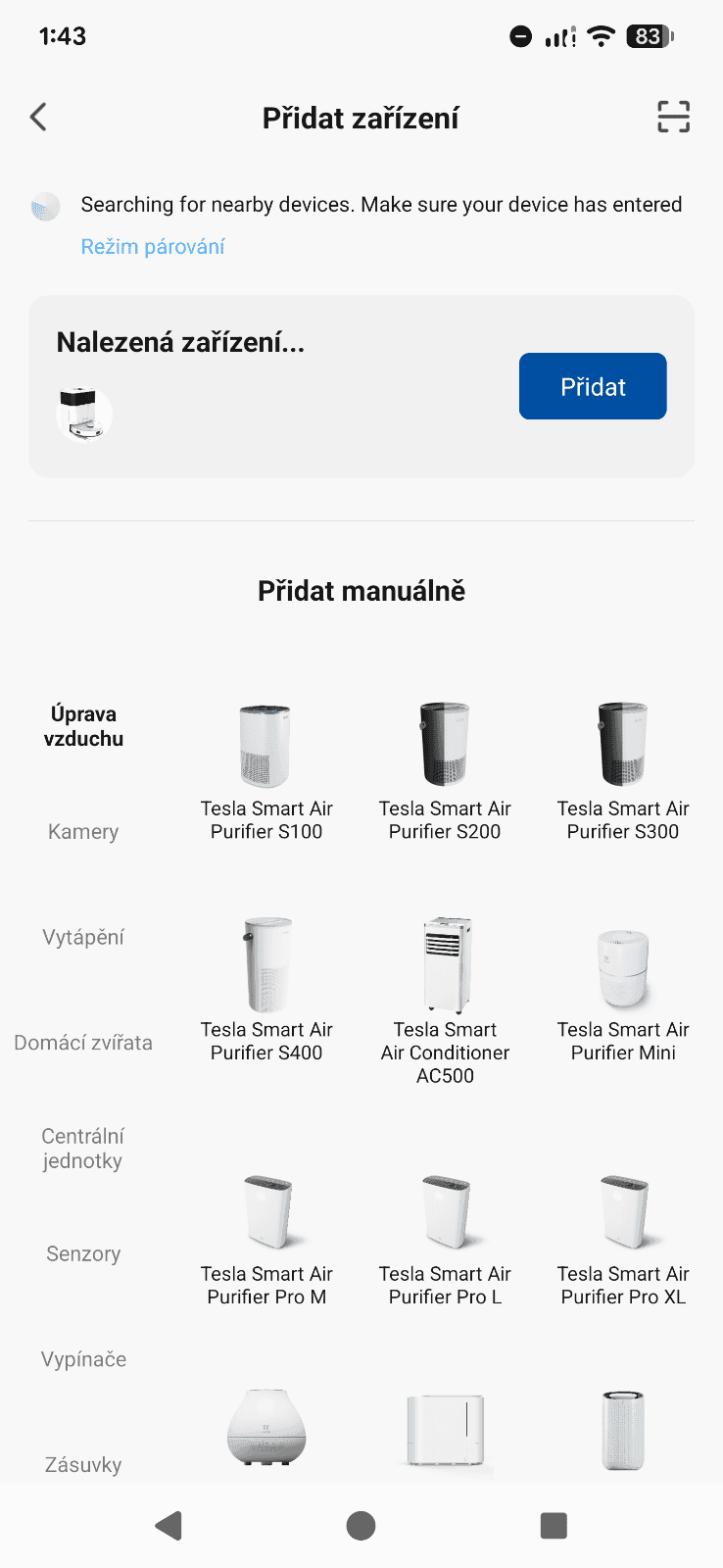 aplikace tesla najít spořebič