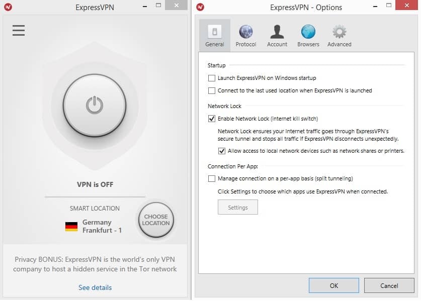 ExpressVPN menu
