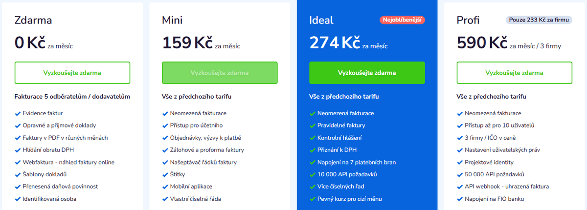 vyfakturuj tarify