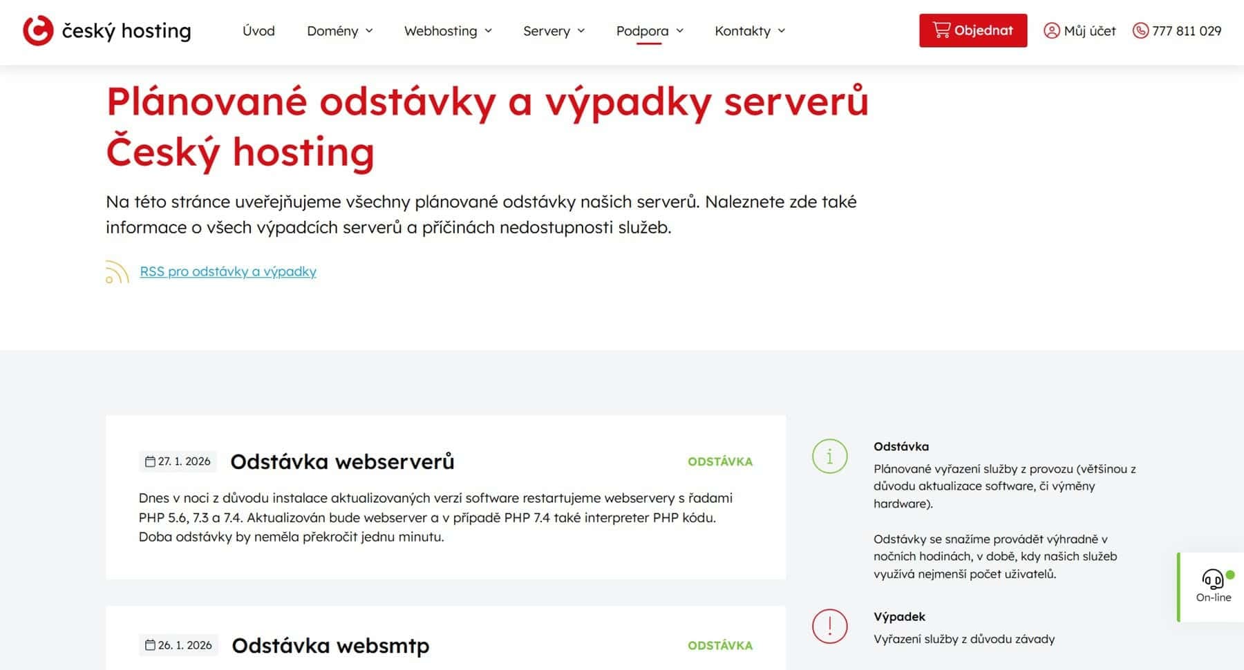 Dostupnost - webhosting český hosting
