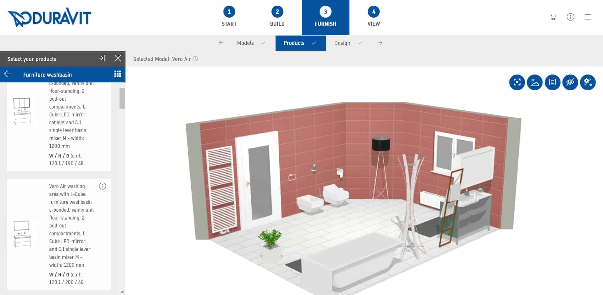 Duravit plánování koupelny online - Možnosti vkládání vybavení