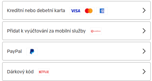 netlfix platební metody